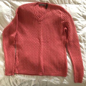 V-Neck Long Sleeve Cable Knit Sweater, Size Large